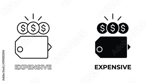 Price tag with dollar coins icon representing expensive costs and high value luxury shopping or premium retail pricing strategies for marketing materials and e-commerce discount labels