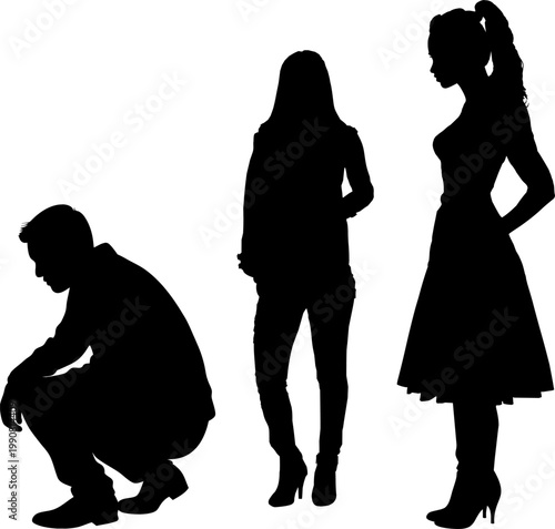 Vektor Silhouetten Körper - Familie Vater Mutter Tochter stehen zusammen in der Trauer - Stärke und Schwäche - Kraft und Liebe