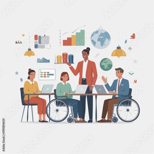 Inclusive workplace with people of different abilities working together