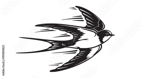 Flying Swallow Bird Icon, Black and White Vector Illustration, Wildlife Graphic, Bird Silhouette