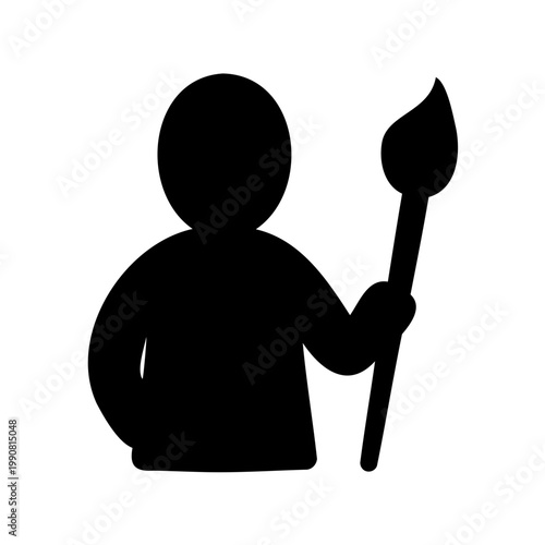 Black silhouette artist icon, painter symbol, drawing person, creative professional
