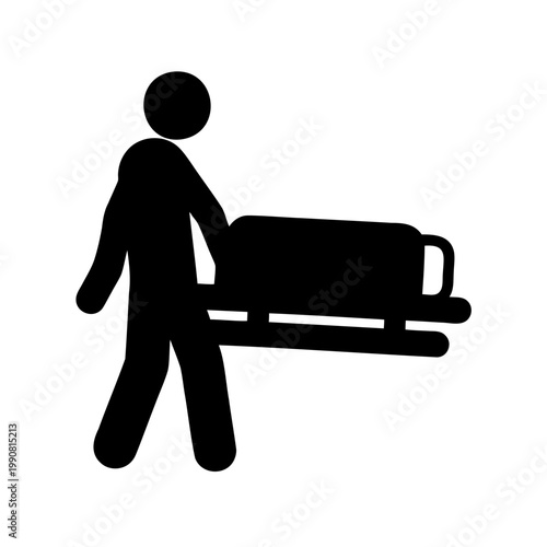 Medical stretcher, hospital bed icon, emergency transport symbol, black silhouette