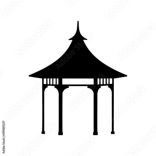Black pagoda, gazebo silhouette, Asian temple, roof structure, vector icon