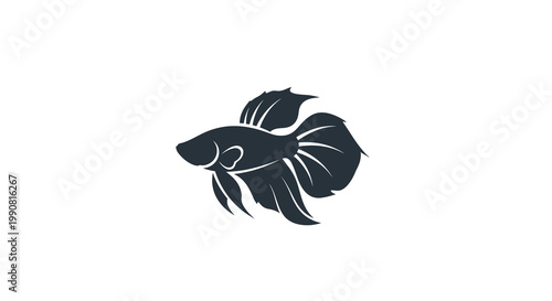 Betta Fish Silhouette Icon, Siamese Fighting Fish, Isolated on White Background
