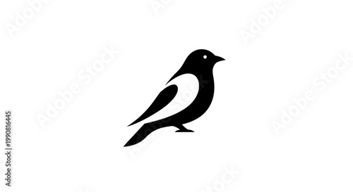 Minimalist Silhouette of a Magpie Bird on White Background