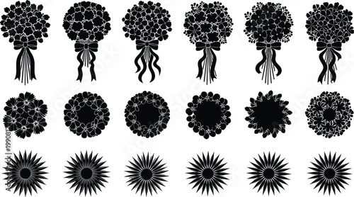 Collection of Various People Silhouette Poses Standing Walking Sitting Couples and Groups Black Huma