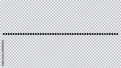 Horizontal line of black dots on a grey checkered background