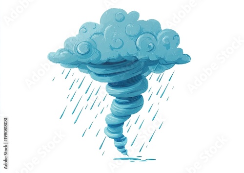 Swirling blue cloud funnel with falling rain, creating a powerful storm