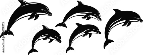 Canvas Print Silhouette Collection of Dolphins in Various Poses for Marine Life and Ocean Ill