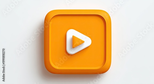 3D rendered orange square icon with a white and orange play button