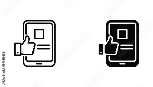 Mobile phone with thumbs up like reaction icon set as vector illustration for social media engagement and user feedback rating systems