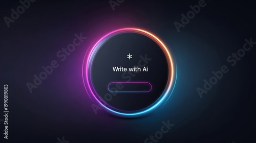 A futuristic AI interface with a glowing neon circle on a dark background