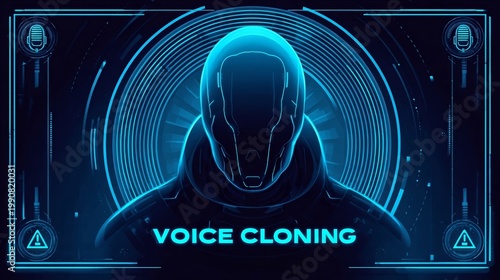 A futuristic illustration of voice cloning technology with a mysterious figure