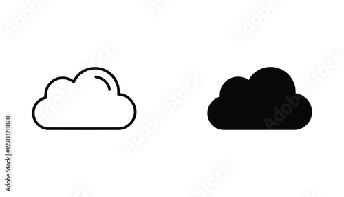 Minimalist outline and solid cloud icon vector graphics set for weather forecasting or digital user interface design elements isolated on white background