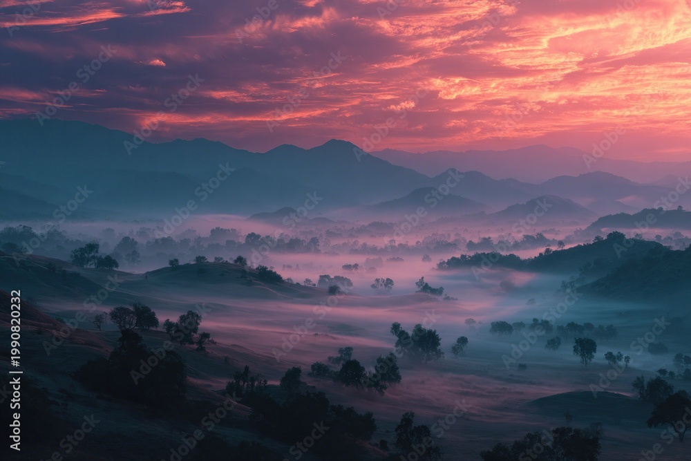Obraz premium Dramatic mountain sunset with layered peaks and golden light