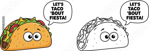 Lets Taco Bout Fiesta Funny Cartoon Taco with Speech Bubble