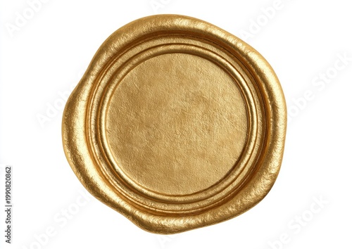 A blank, circular gold wax seal with raised concentric rings on white