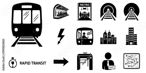 Subway Metro Car Silhouette Vector - Underground Railway Transit Icon