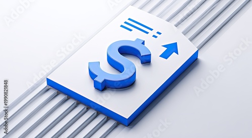 Blue dollar sign with upward arrow on white document, rising costs