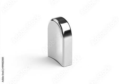 Sleek, curved, metallic object with rounded edges on a white background