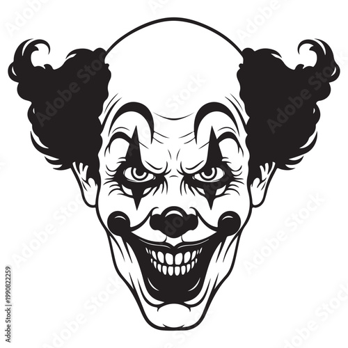 Menacing Clown Face Vector Illustration with Sinister Smile for Halloween and Horror Designs