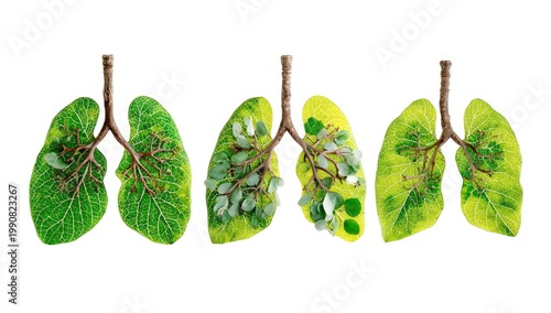 Branching lungs adorned with vibrant green leaves, symbolizing nature's breath