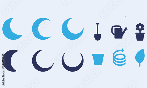 Moon Phases and Gardening Icons: Growth, Cycles, Nature, and Planting Concepts