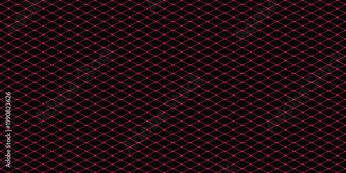 Red Neon Digital Mesh Pattern on Black Background, Futuristic Cyberpunk Geometric Grid
