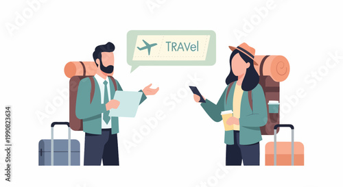 Couple Planning Travel Adventure with Luggage and Suitcases.