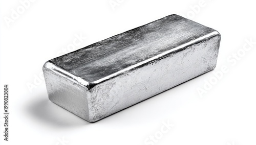 Gleaming silver bar, rectangular shape with rounded edges, isolated on white