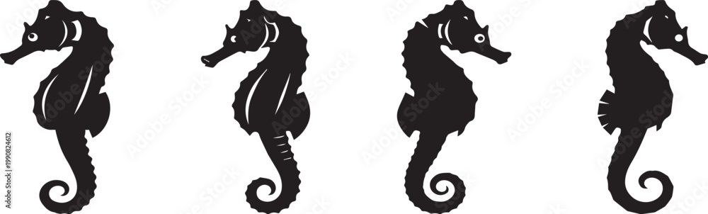 Naklejka premium seahorse animal icon, solid black, white background, minimalist, sharp edges, vector illustration.