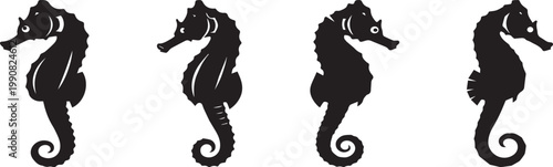 seahorse animal icon, solid black, white background, minimalist, sharp edges, vector illustration.