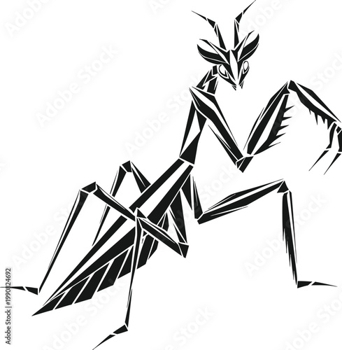 Geometric praying mantis vector illustration