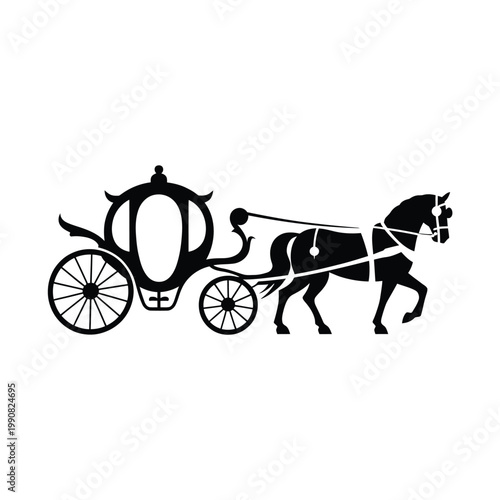 Elegant black silhouette of a horse drawn carriage a classic design