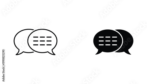 Speech bubble chat communication icon in outline and solid styles for social media messaging platforms
