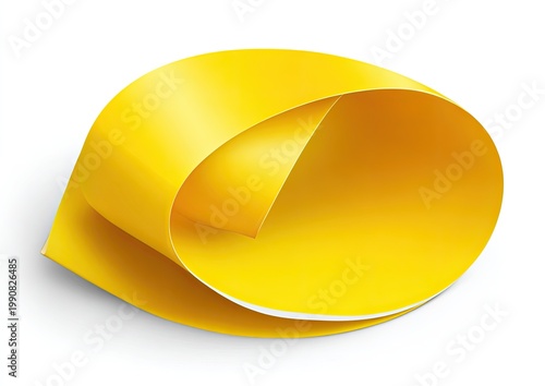 A single, bright yellow ribbon curls into an abstract, M?bius strip-like shape