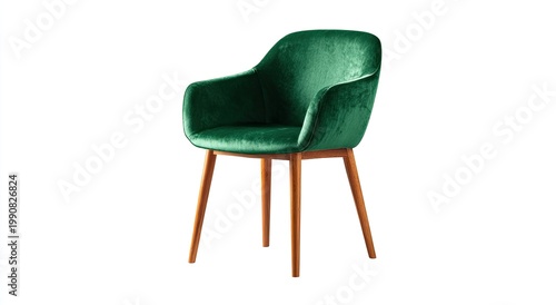 plush emerald armchair with wooden tapered legs, modern design