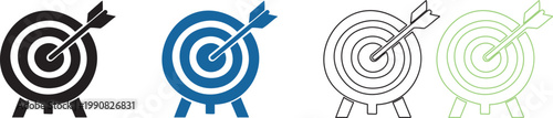 Four colored archery targets with arrows on white background
