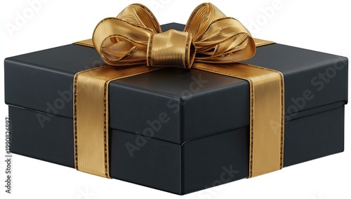 Elegant dark box with luxurious gold ribbon and bow, perfectly wrapped
