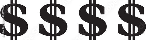 Four black dollar signs on white background currency symbol