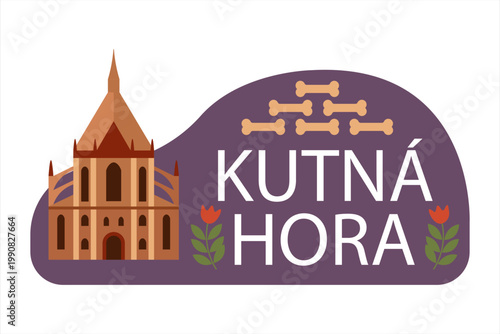 Kutná Hora gothic sticker. Czech historic flat vector badge
