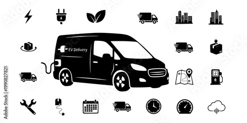Electric Delivery Van Silhouette Vector - Last Mile Logistics Icon
