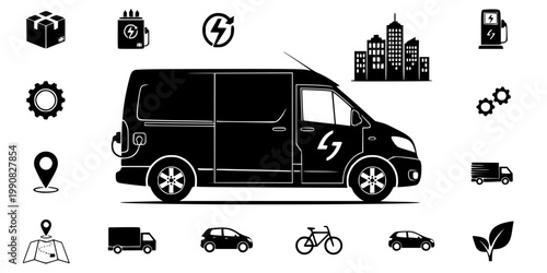 Electric Delivery Van Silhouette Vector - Last Mile Logistics Icon
