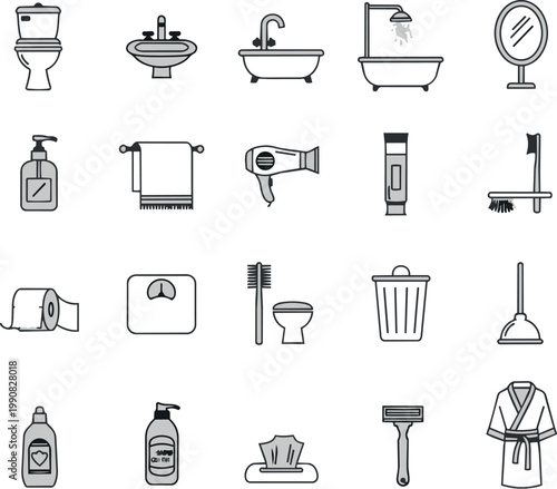 A collection of bathroom icons on transparent background