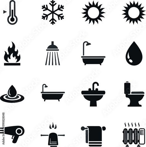 Spa and wellness icon set with various relaxation and treatment symbols in vector illustration style
