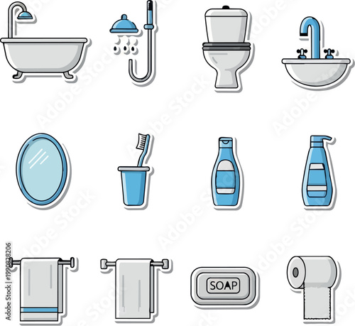 A collection of bathroom icons on transparent background