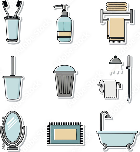 A set of bathroom icons on transparent background