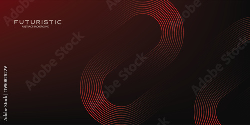 Abstract red glowing geometric lines on black background. Modern shiny red diagonal rounded lines graphic design.