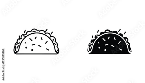 Taco food icon set in outline and solid styles for restaurant menus and culinary website design elements