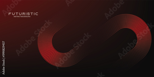 Abstract red glowing geometric lines on black background. Modern shiny red diagonal rounded lines graphic design.